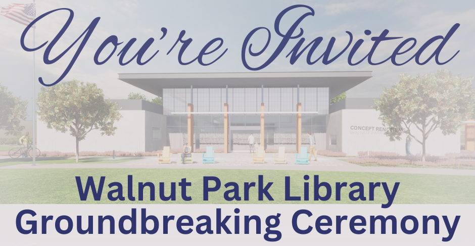 Front of Walnut Park Library with the text 