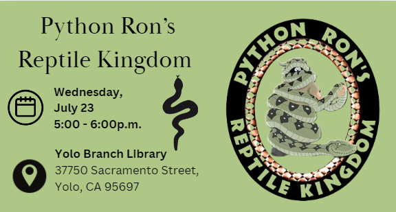 Light Green background with Python Ron's Reptile Kingdom logo and snake silhouette
