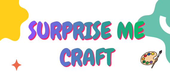 Surprise Me Craft. Splotches of yellow and green paint in the top left and right corners with a cartoon paint pallet beside the center-aligned text.