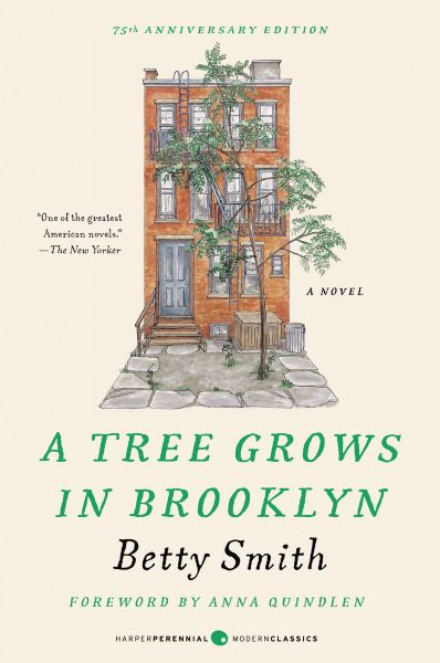 Watercolor image of a three story apartment made of red brick with a cobblestone sidewalk out front. A thin tree the same height as the apartment sprouts from the sidewalk.