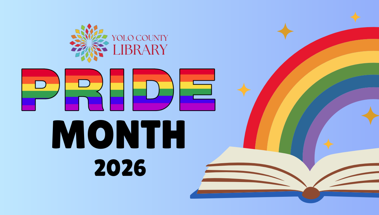 Happy Pride Month 2026. Open book with rainbow arcing over the pages.