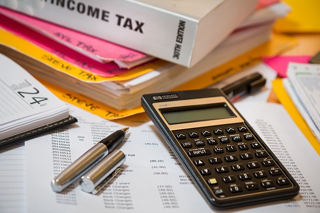 calculator with tax documents